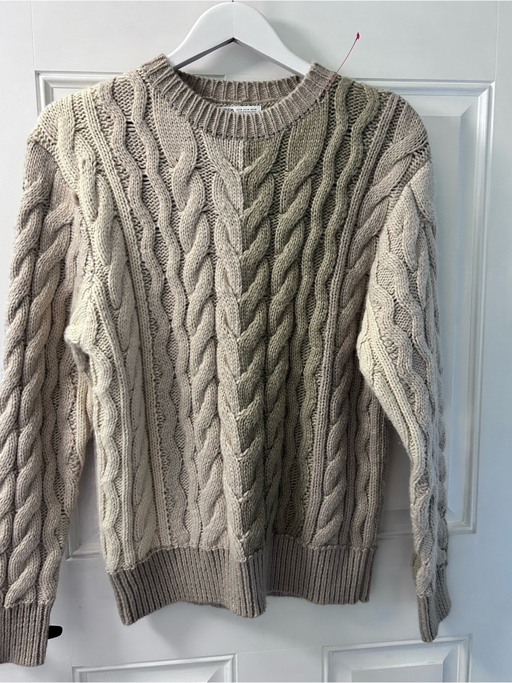 Zara Women’s Cable Knit Crewneck Sweater - Taupe